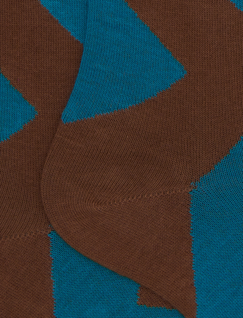 Men's long brown cotton socks with maxi diamond pattern - Gallo 1927 - Official Online Shop