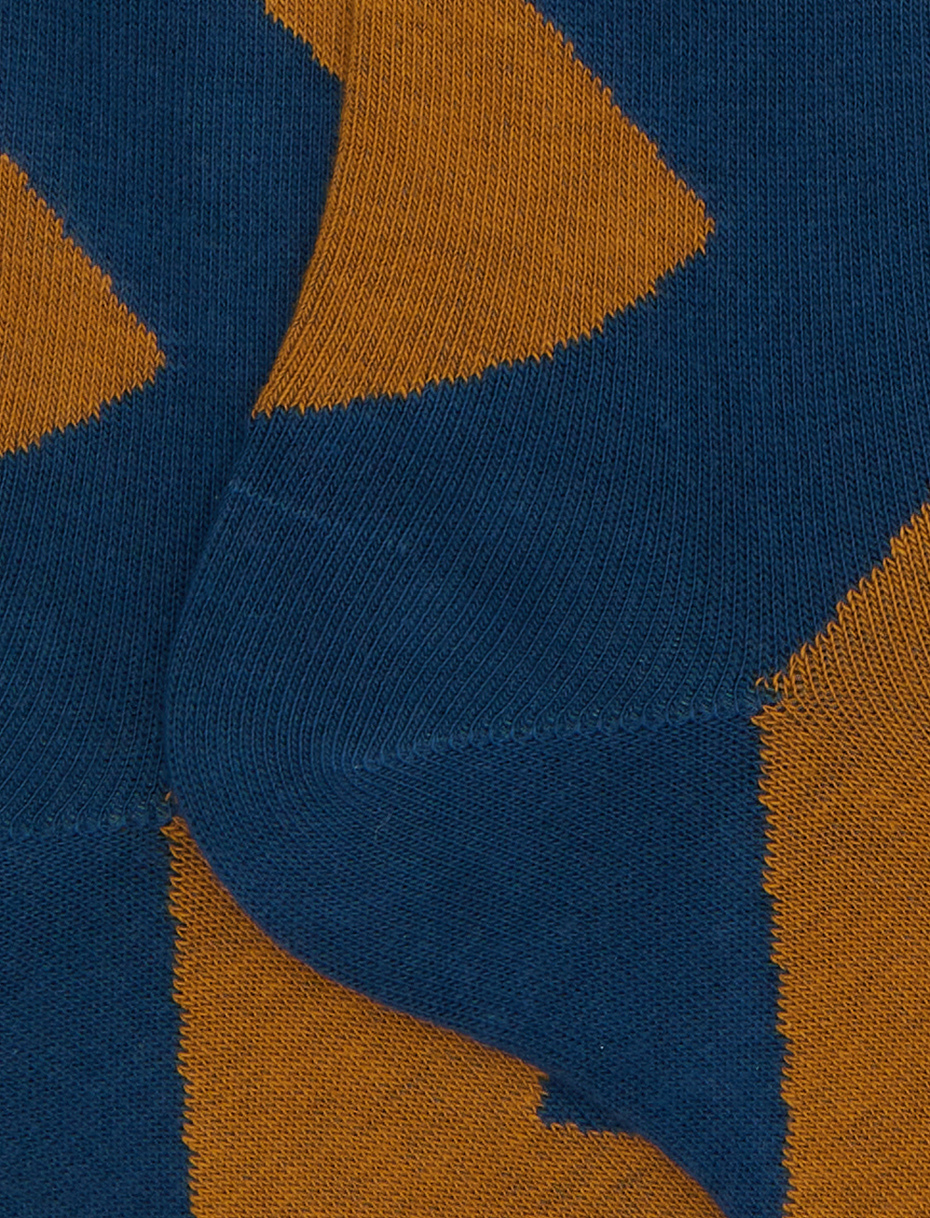 Men's long blue cotton socks with maxi diamond pattern - Gallo 1927 - Official Online Shop