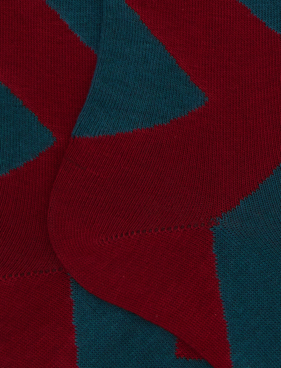 Men's long burgundy cotton socks with maxi diamond pattern - Gallo 1927 - Official Online Shop