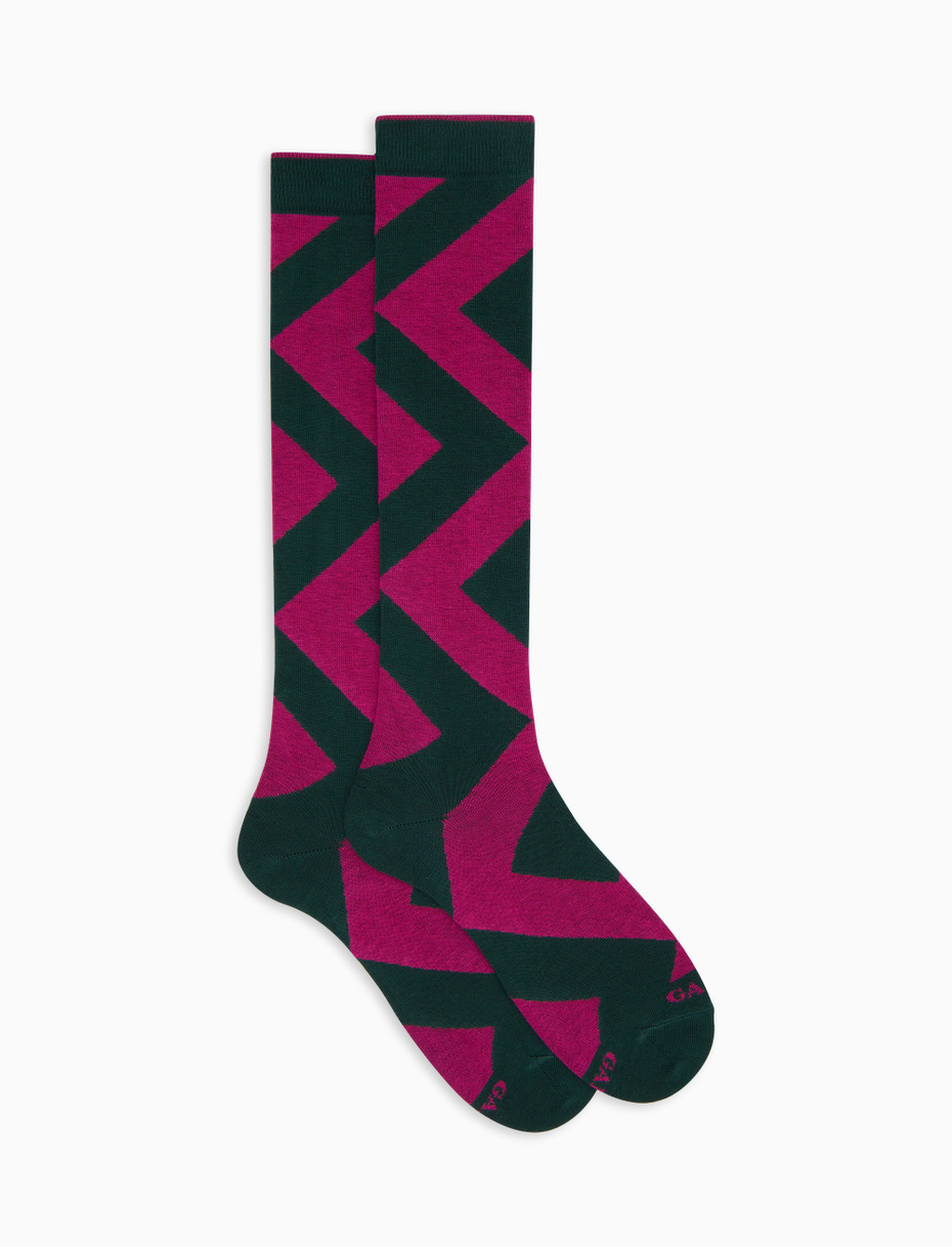 Men's long green cotton socks with maxi diamond pattern - Gallo 1927 - Official Online Shop