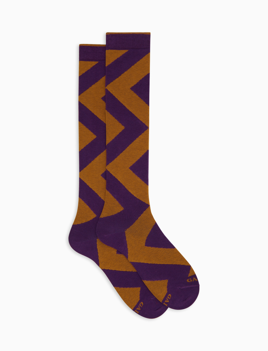 Men's long purple cotton socks with maxi diamond pattern - Gallo 1927 - Official Online Shop