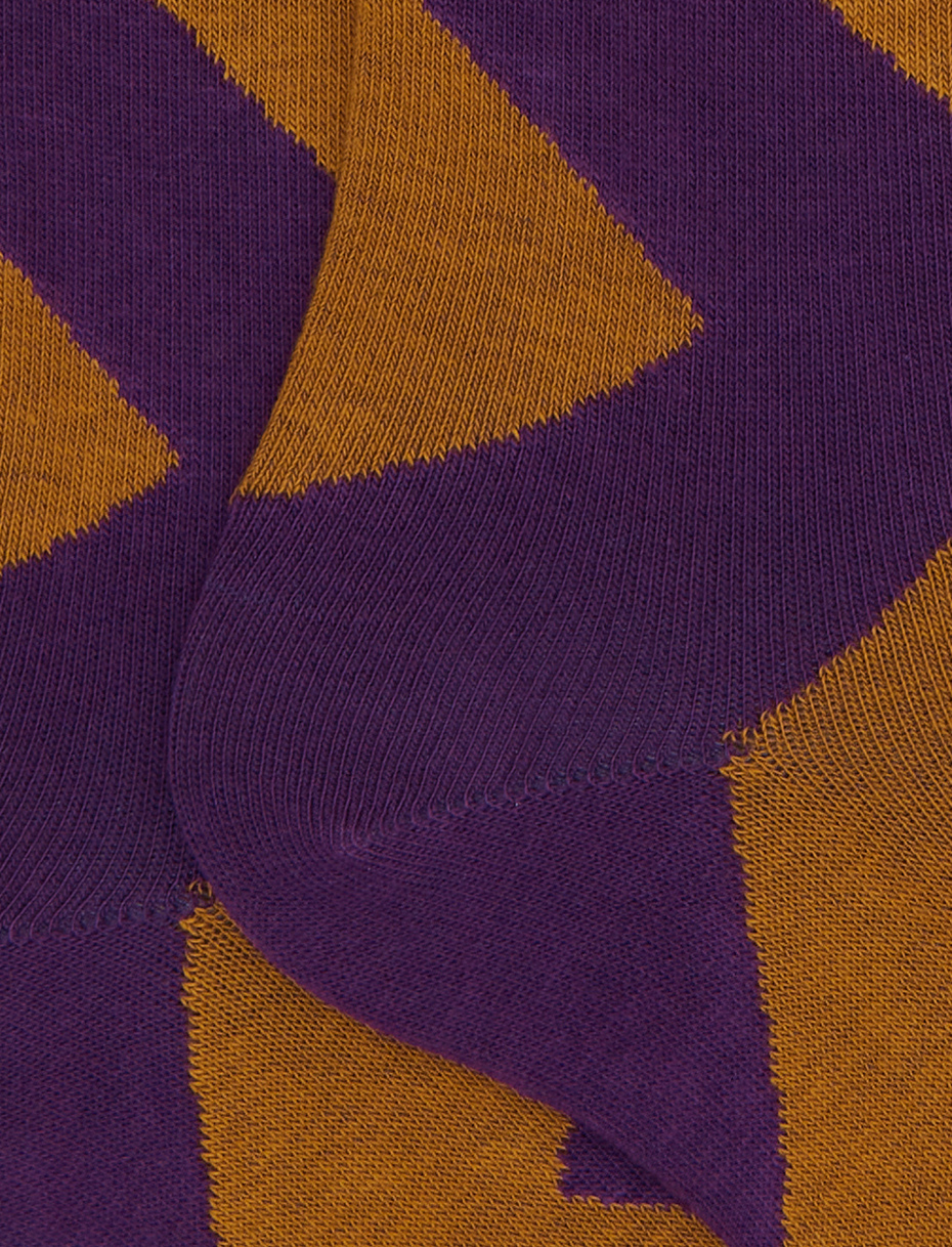 Men's long purple cotton socks with maxi diamond pattern - Gallo 1927 - Official Online Shop