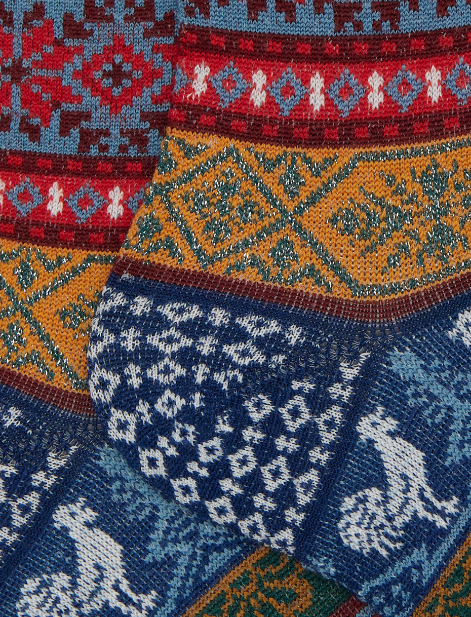 Women's blue wool short socks with glitter effect and Christmas Greek pattern - Gallo 1927 - Official Online Shop