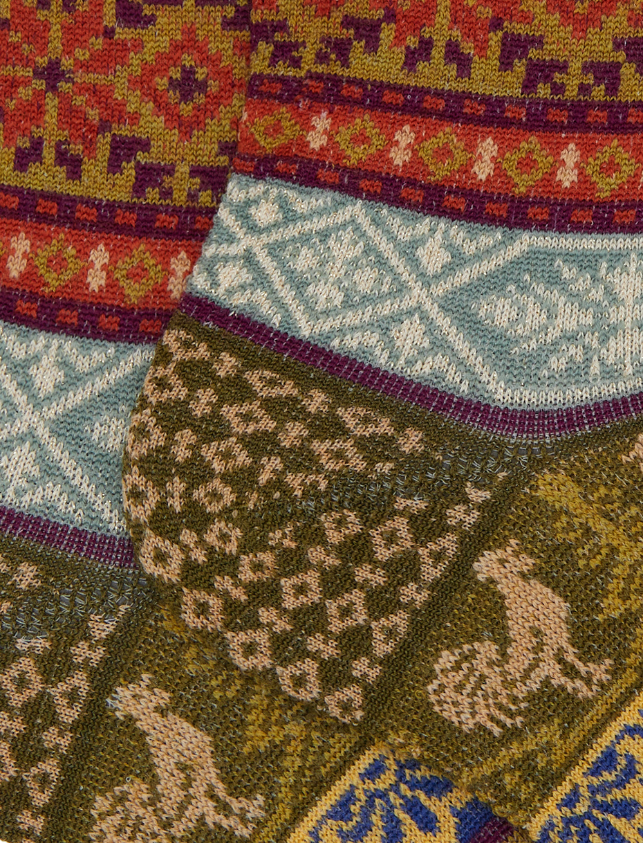 Women's green wool short socks with glitter effect and Christmas Greek pattern - Gallo 1927 - Official Online Shop