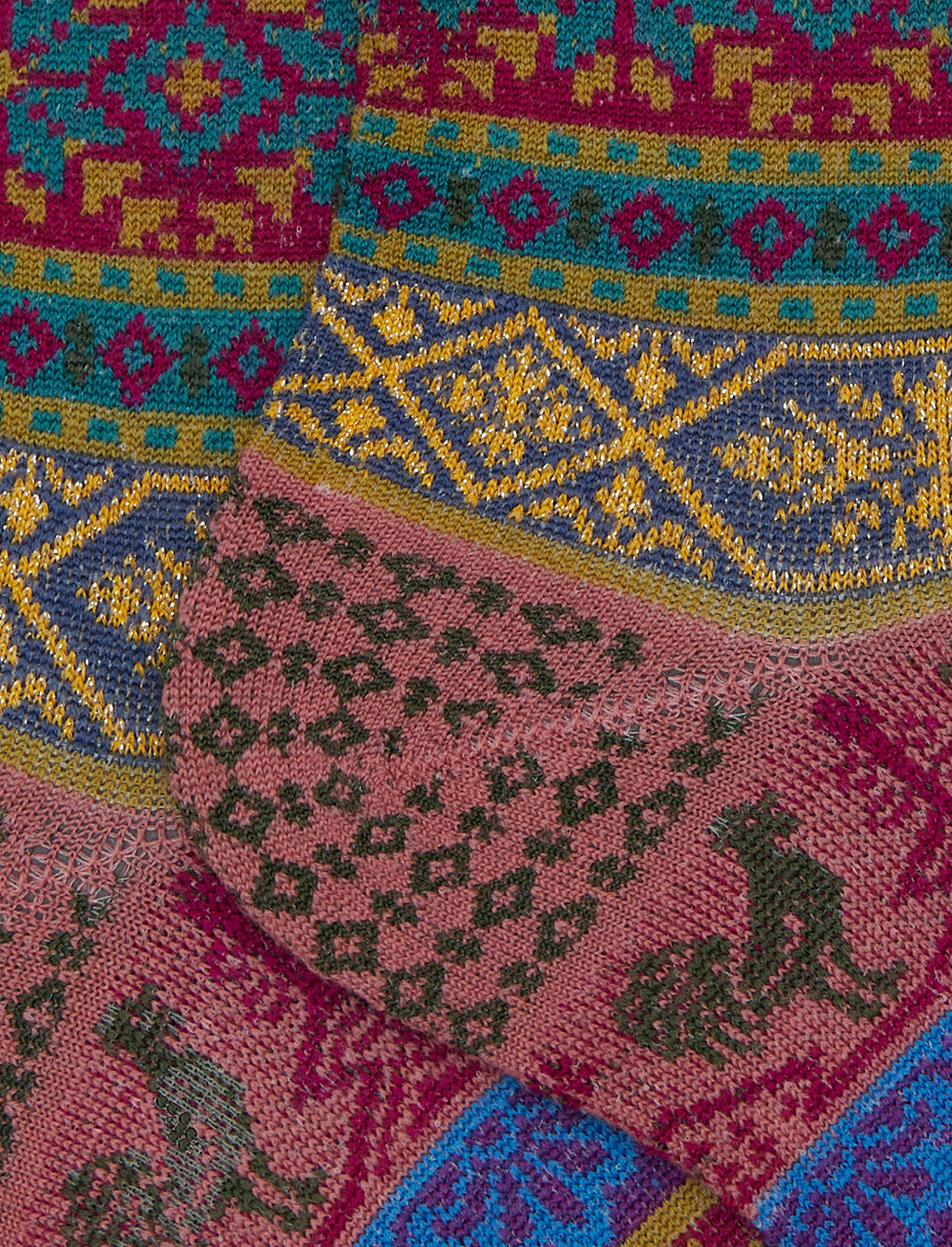 Women's pink wool short socks with glitter effect and Christmas Greek pattern - Gallo 1927 - Official Online Shop