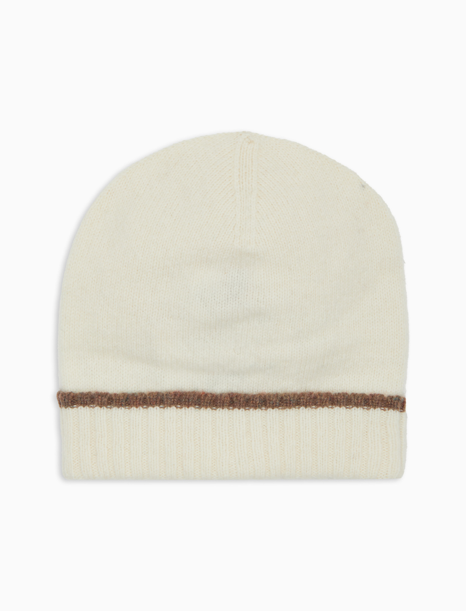 Unisex plain white wool cap with turn-up - Gallo 1927 - Official Online Shop