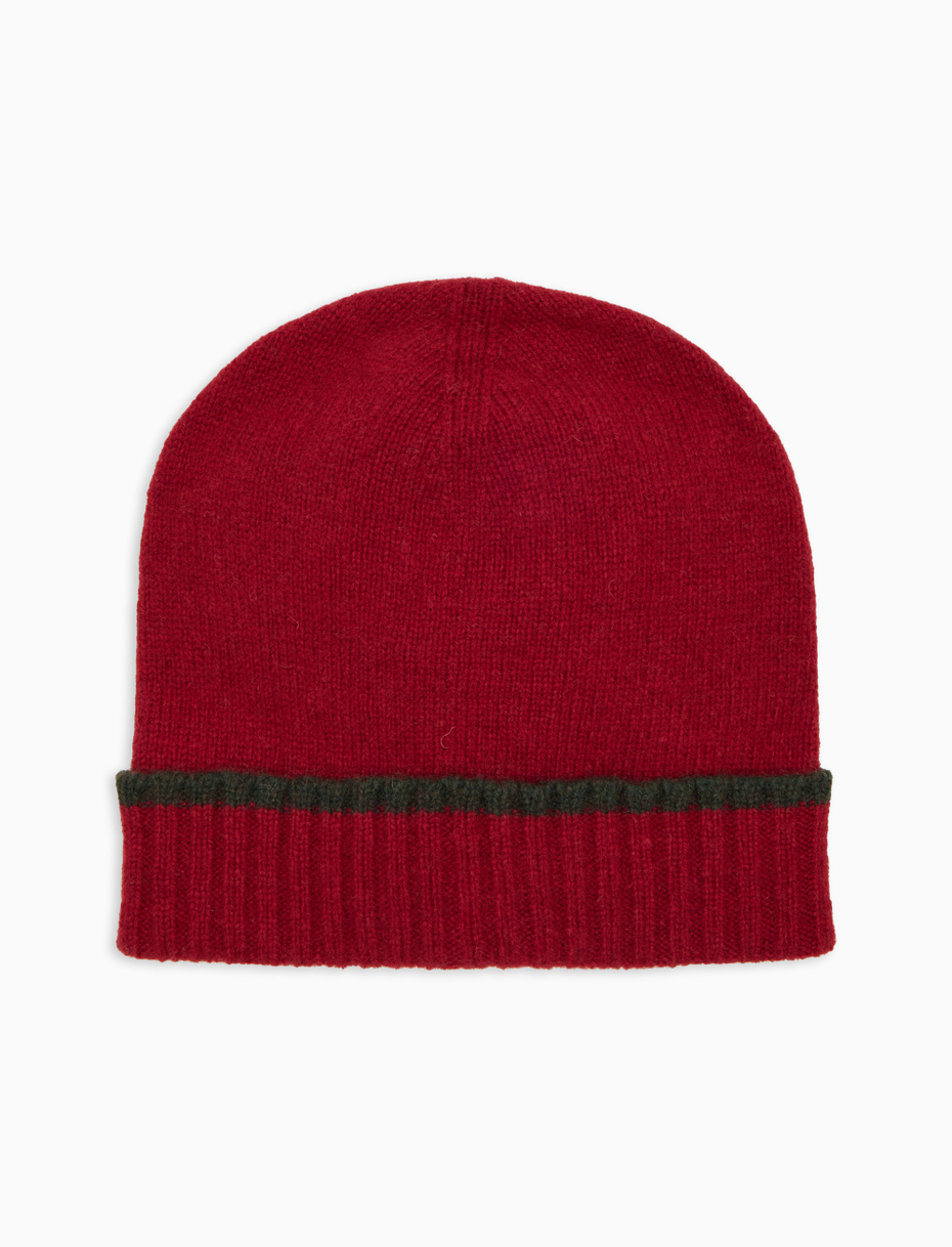 Unisex plain red wool cap with turn-up - Gallo 1927 - Official Online Shop