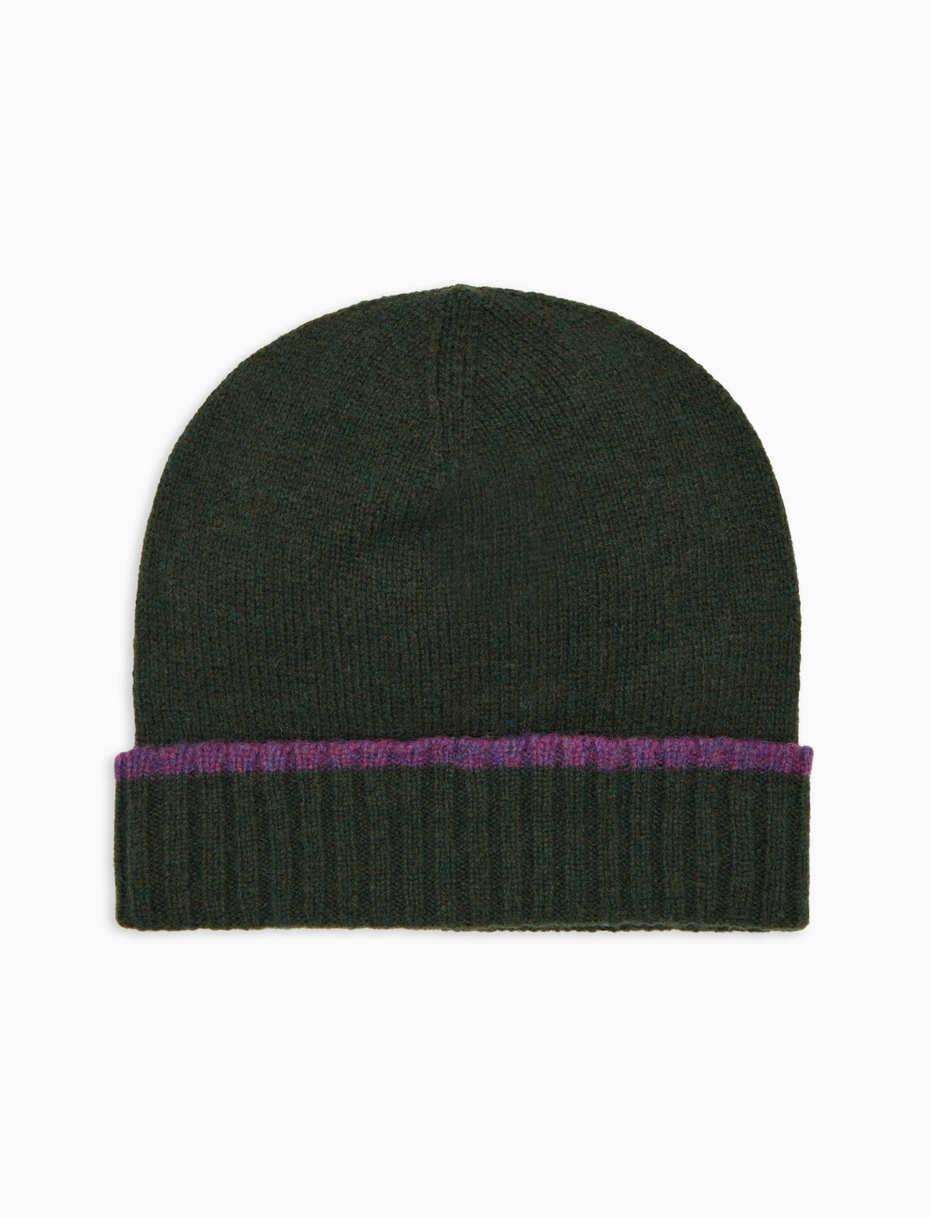 Unisex plain green wool cap with turn-up - Gallo 1927 - Official Online Shop