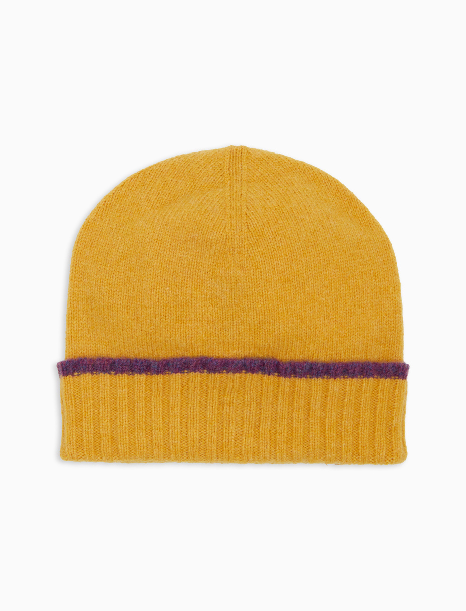 Unisex plain yellow wool cap with turn-up - Gallo 1927 - Official Online Shop