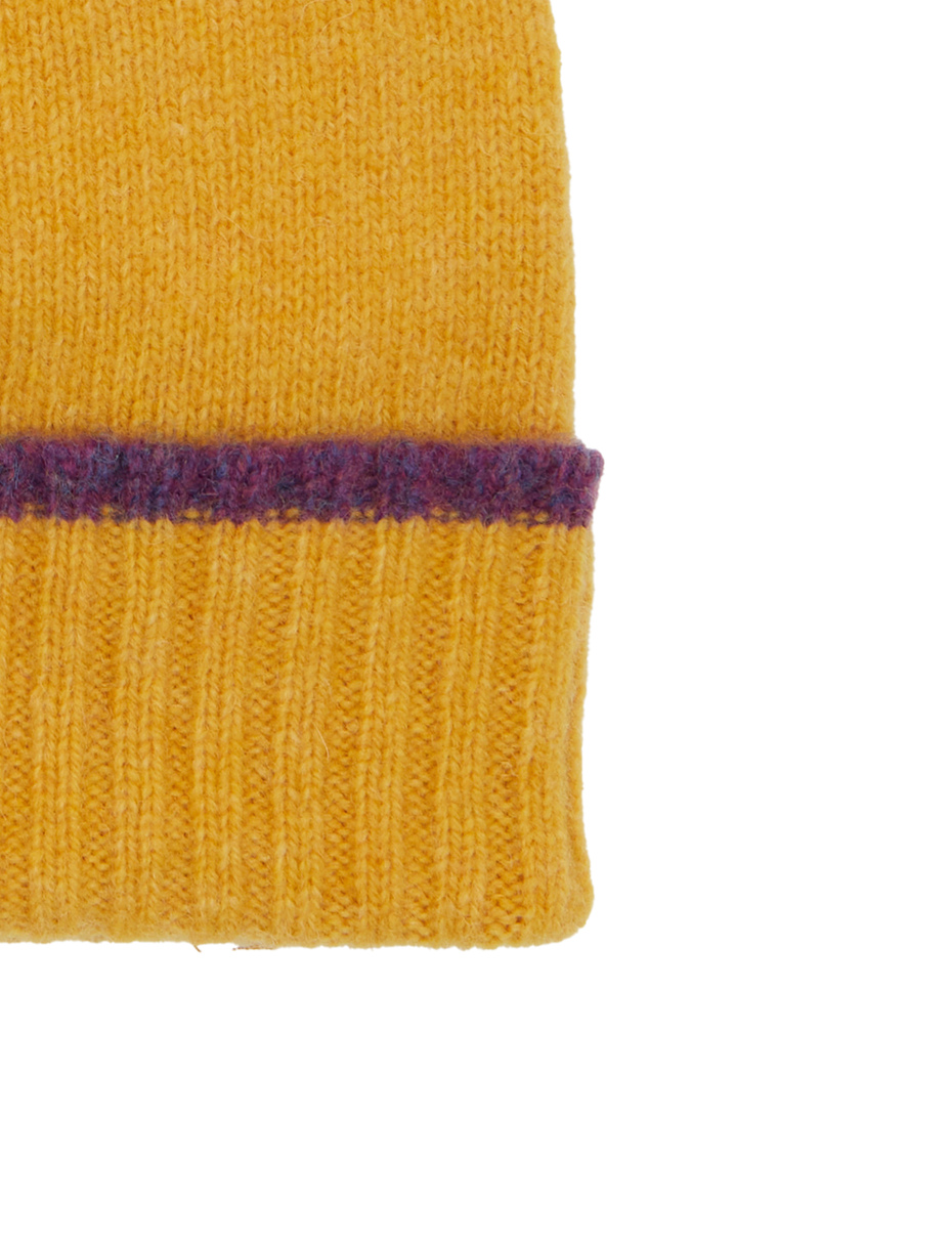 Unisex plain yellow wool cap with turn-up - Gallo 1927 - Official Online Shop