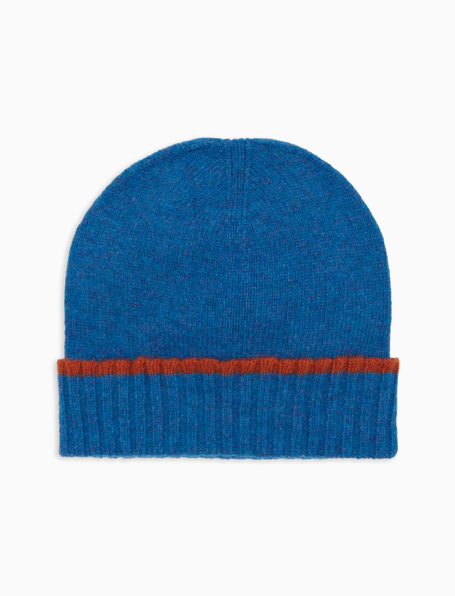 Unisex plain light blue wool cap with turn-up - Gallo 1927 - Official Online Shop