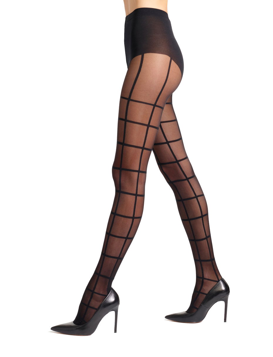 30 denier women's black tights with macro square pattern - Gallo 1927 - Official Online Shop
