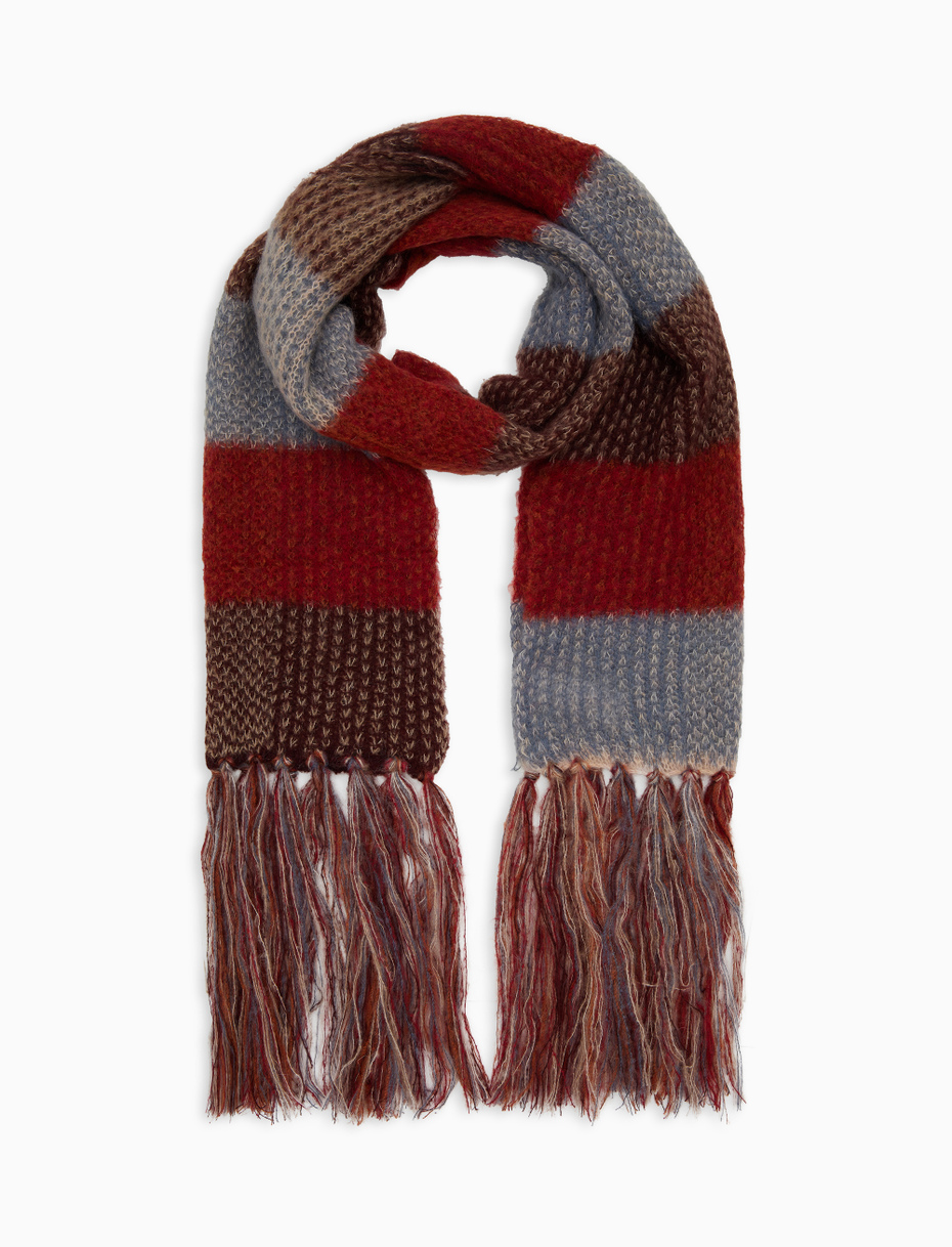 Unisex light blue tartan-striped fringed scarf - Gallo 1927 - Official Online Shop