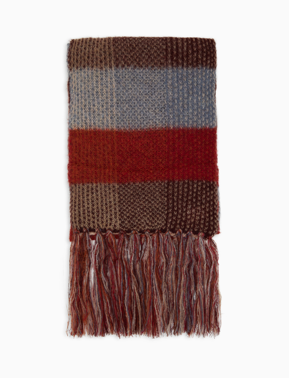 Unisex light blue tartan-striped fringed scarf - Gallo 1927 - Official Online Shop
