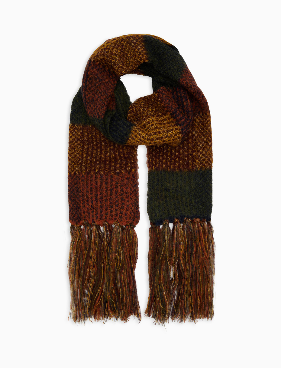 Unisex burgundy tartan-striped fringed scarf - Gallo 1927 - Official Online Shop