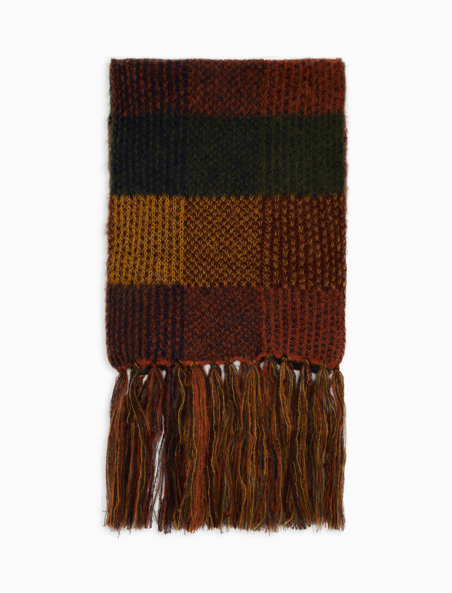 Unisex burgundy tartan-striped fringed scarf - Gallo 1927 - Official Online Shop