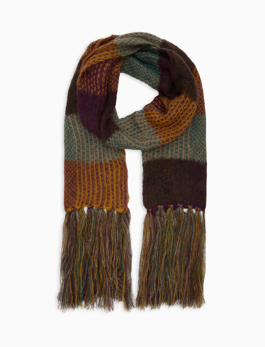 Unisex purple tartan-striped fringed scarf - Gallo 1927 - Official Online Shop
