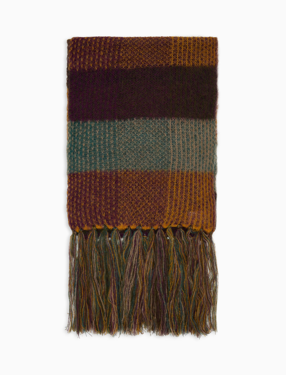 Unisex purple tartan-striped fringed scarf - Gallo 1927 - Official Online Shop