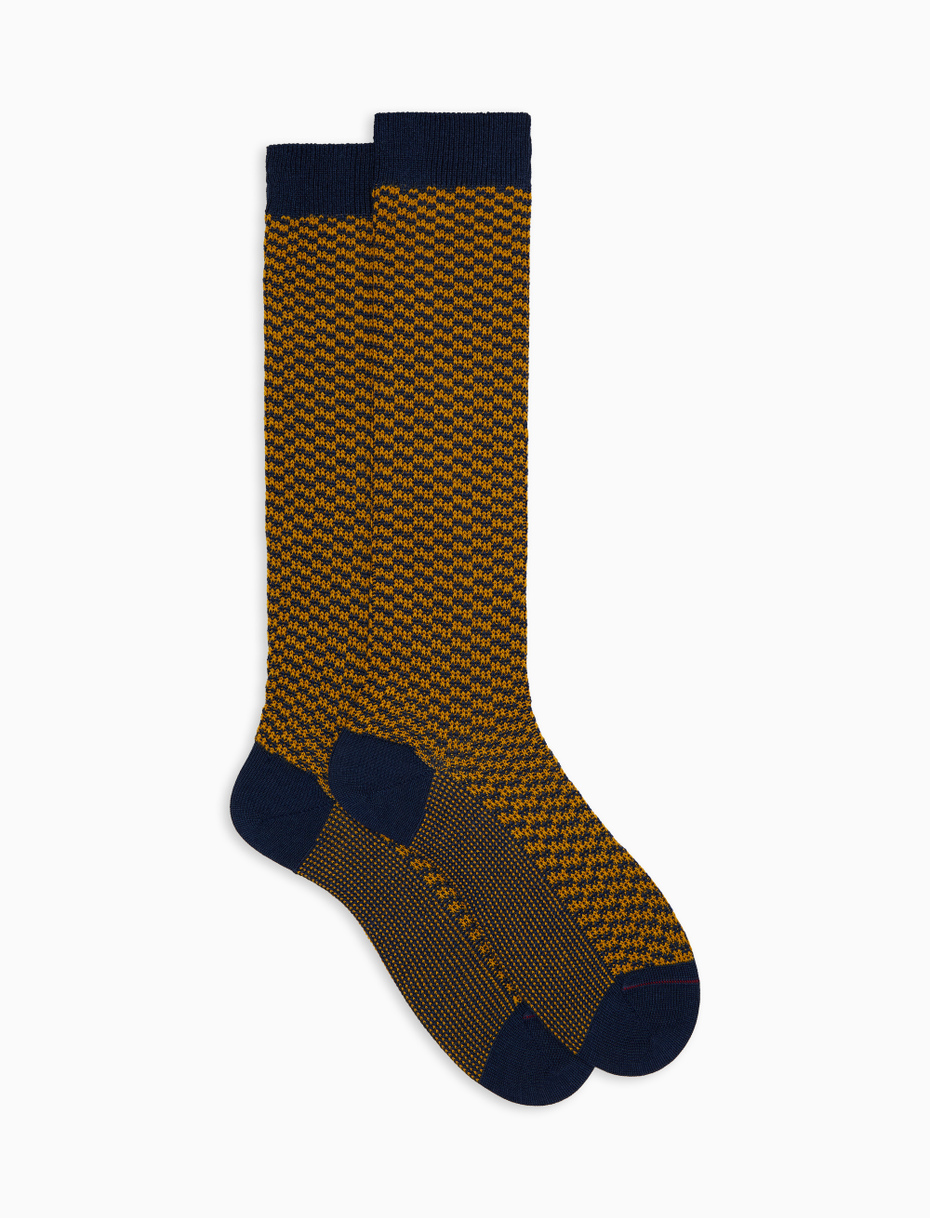 Calze lunghe uomo lana, seta e cashmere blu fantasia trattini - Gallo 1927 - Official Online Shop