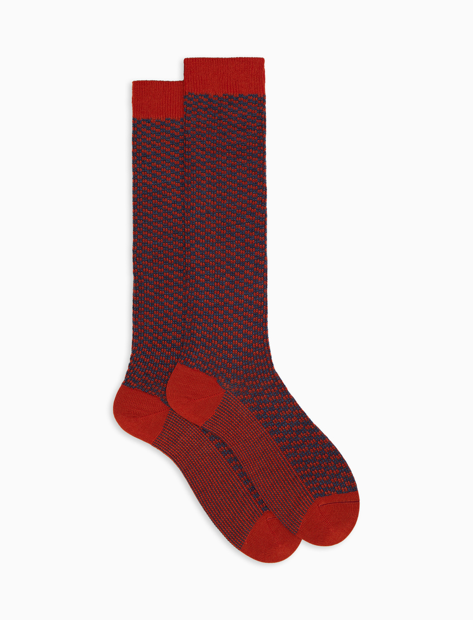 Calze lunghe uomo lana, seta e cashmere arancio fantasia trattini - Gallo 1927 - Official Online Shop