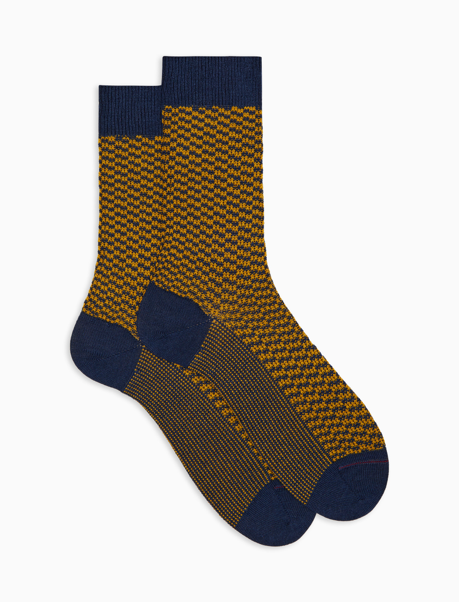 Calze corte uomo lana, seta e cashmere blu fantasia trattini - Gallo 1927 - Official Online Shop