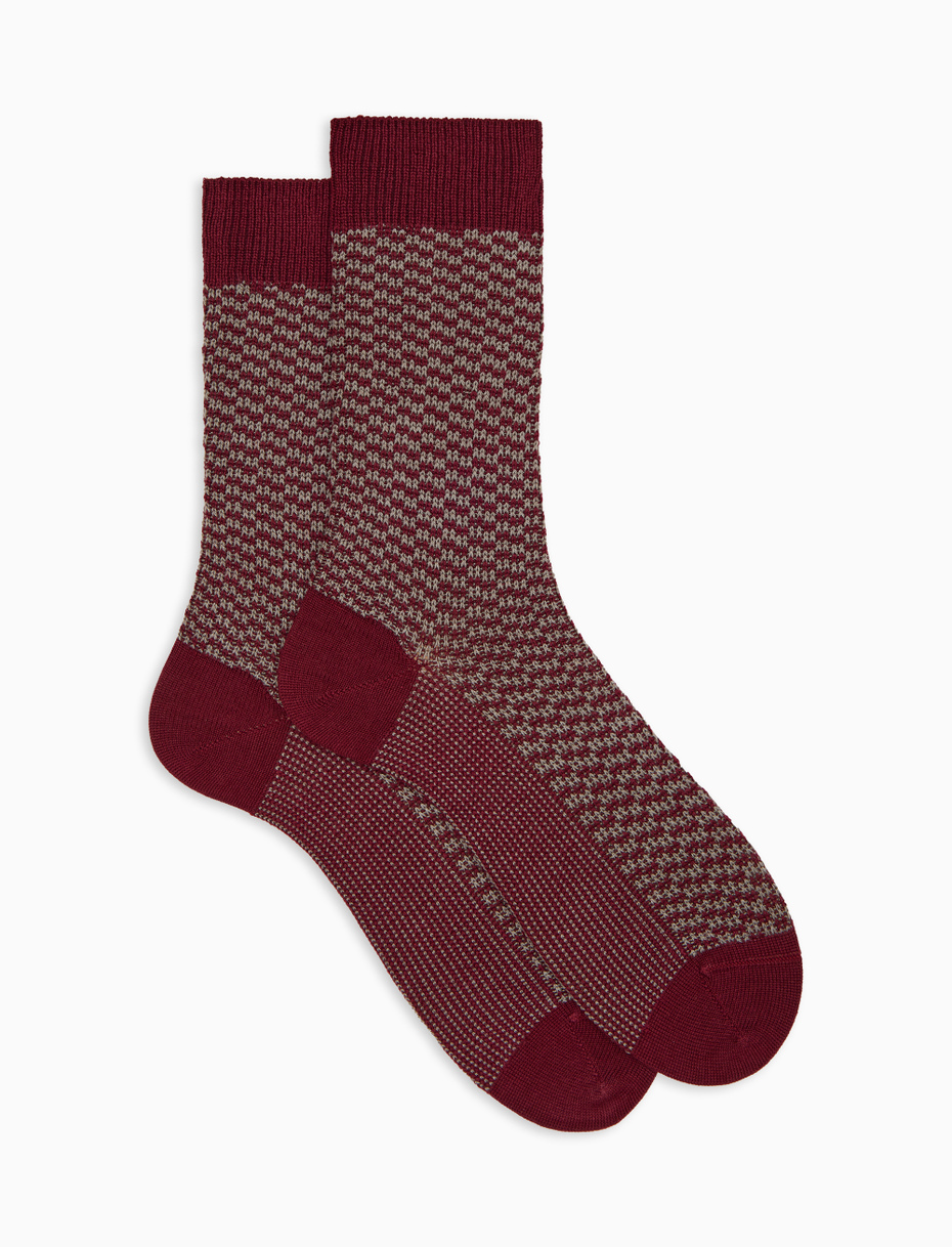 Calze corte uomo lana, seta e cashmere bordò fantasia trattini - Gallo 1927 - Official Online Shop