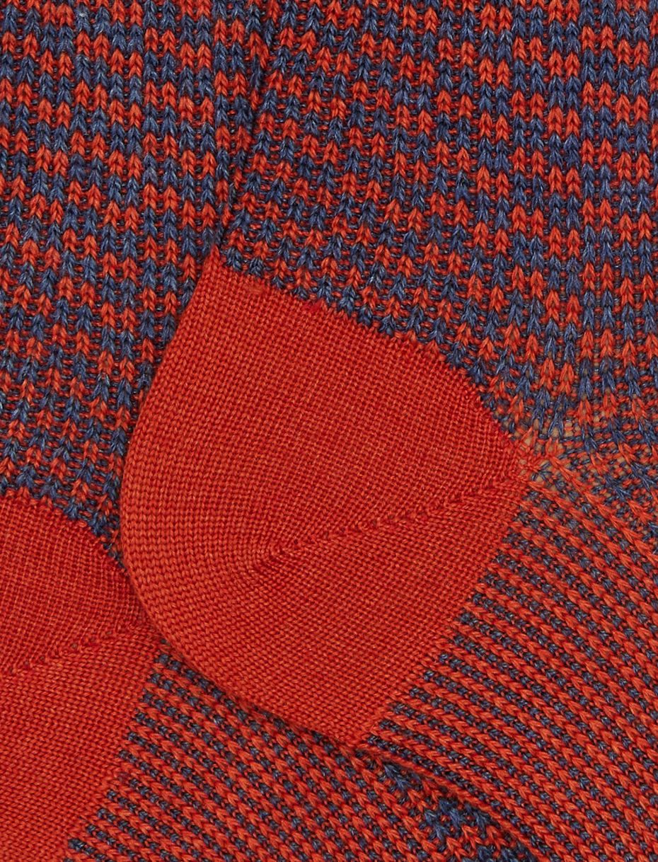 Calze corte uomo lana, seta e cashmere arancio fantasia trattini - Gallo 1927 - Official Online Shop