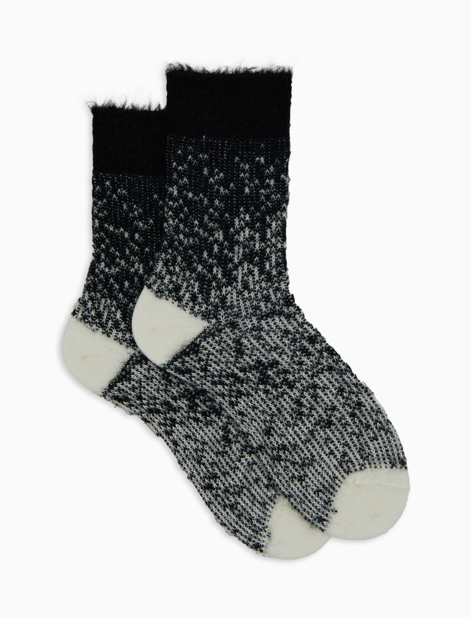 Women's short socks in wool, silk, and cashmere with black gradient effect - Gallo 1927 - Official Online Shop