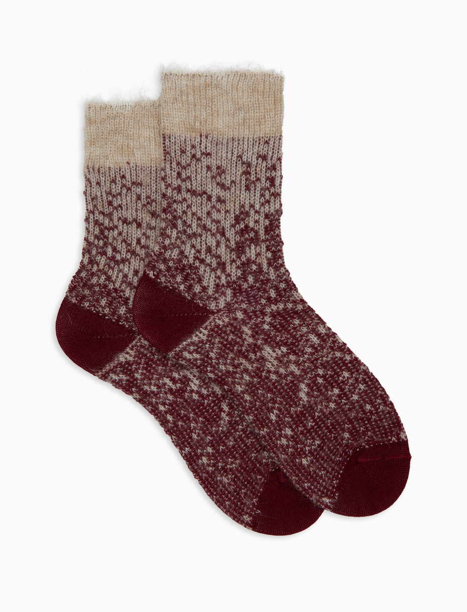 Women's short socks in wool, silk, and cashmere with burgundy gradient effect - Gallo 1927 - Official Online Shop