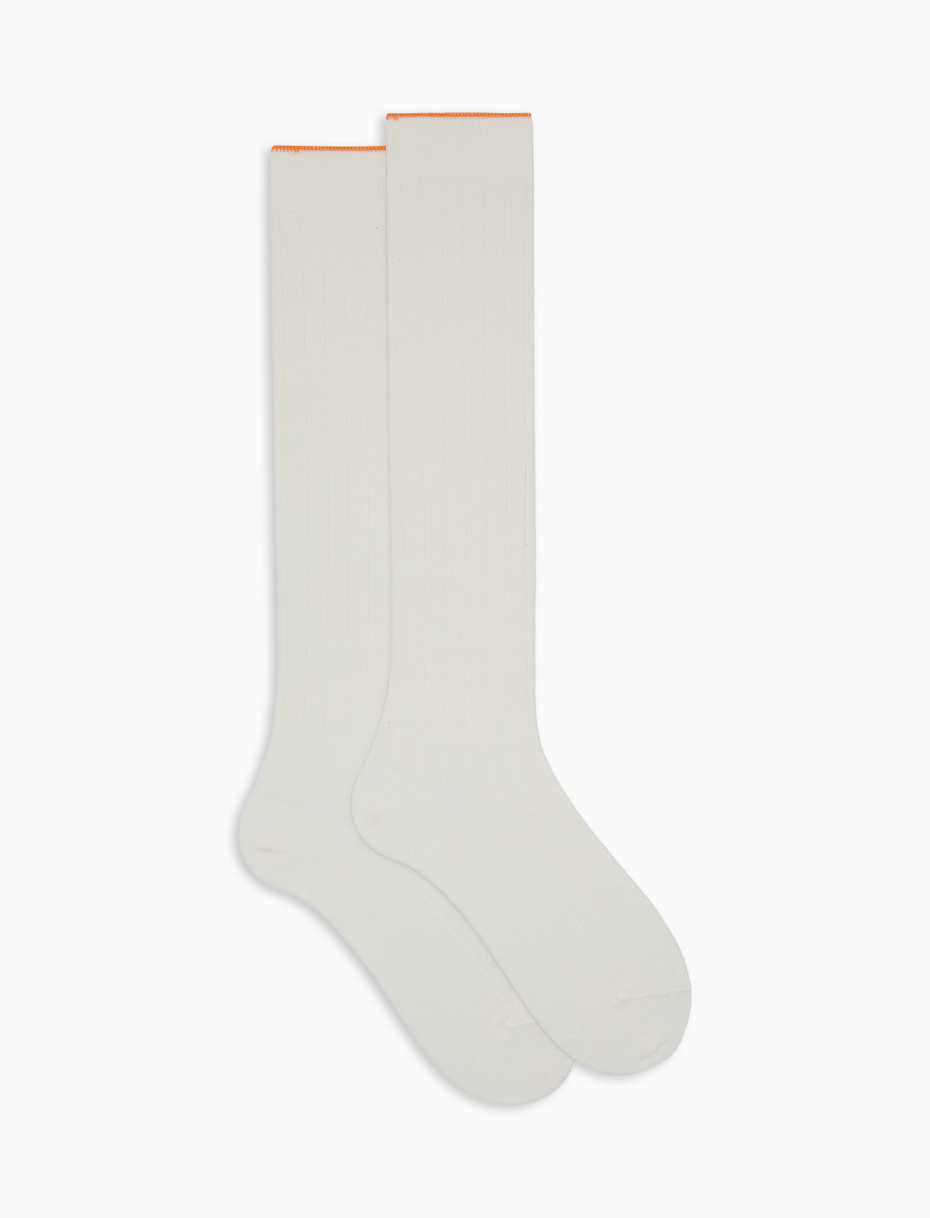 Men's long white cotton socks with ribbed cuff - Gallo 1927 - Official Online Shop