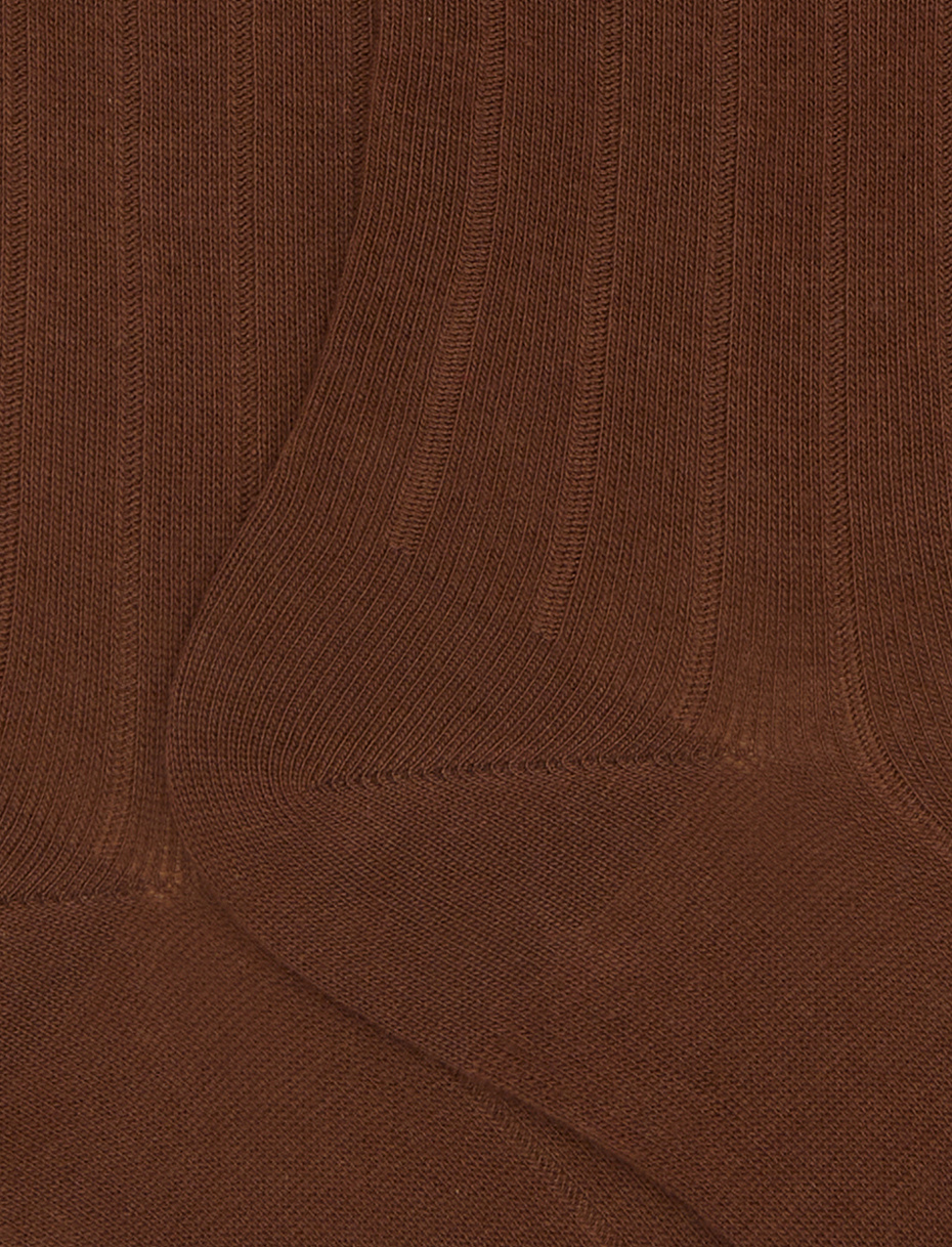 Men's long brown cotton socks with ribbed cuff - Gallo 1927 - Official Online Shop