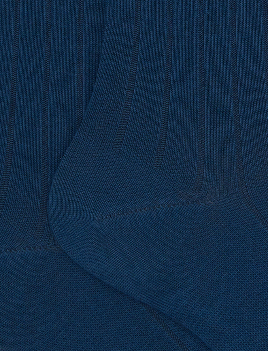 Men's long blue cotton socks with ribbed cuff - Gallo 1927 - Official Online Shop