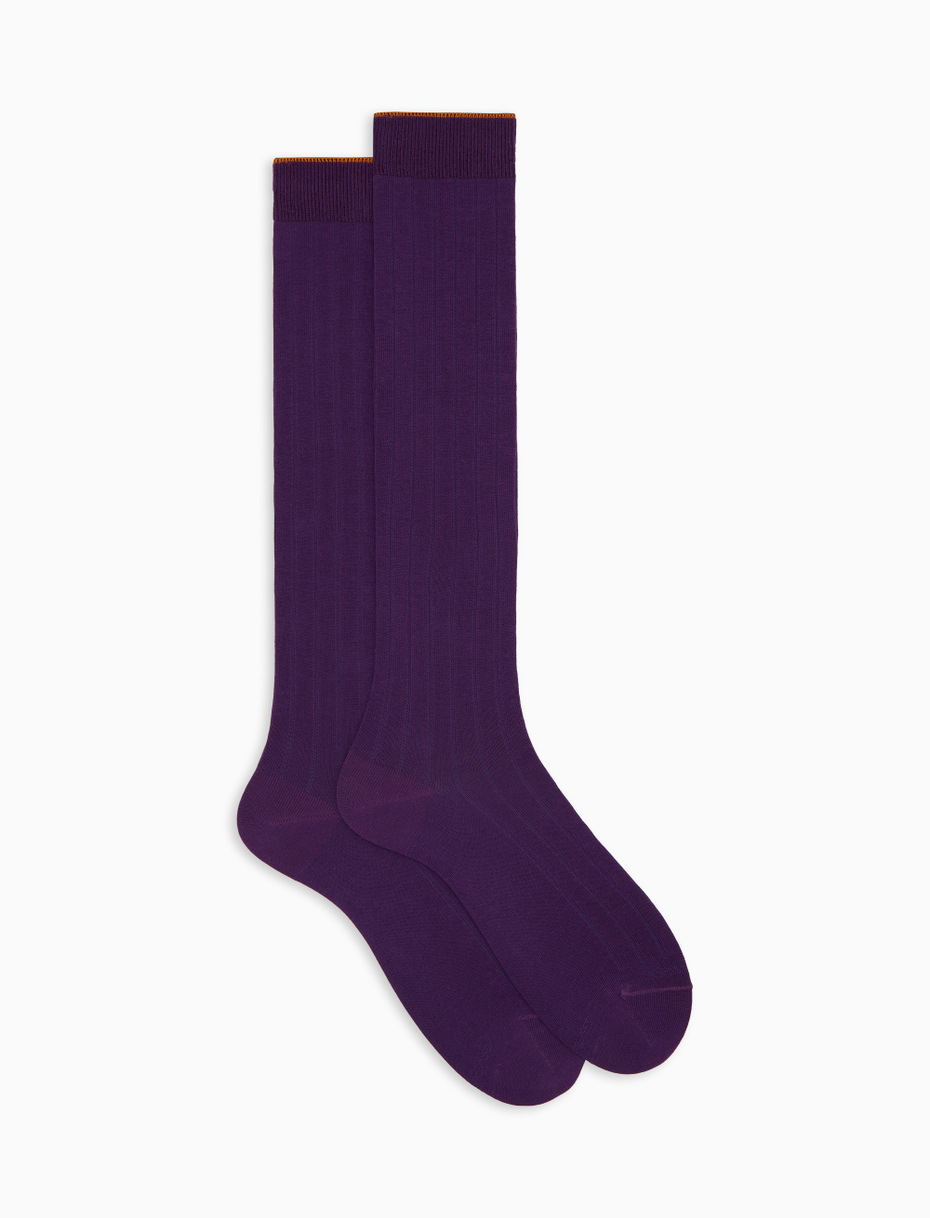 Men's long purple cotton socks with ribbing - Gallo 1927 - Official Online Shop