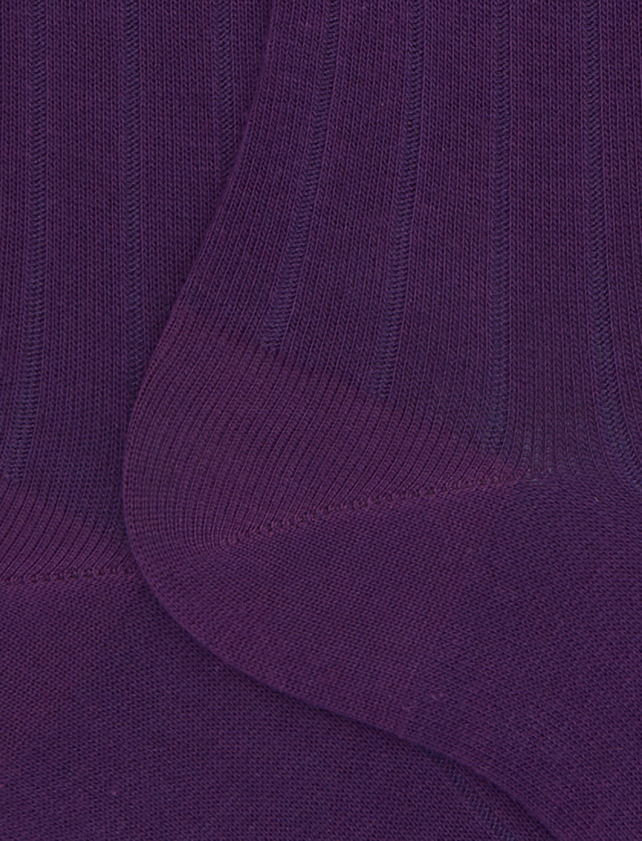 Men's long purple cotton socks with ribbing - Gallo 1927 - Official Online Shop