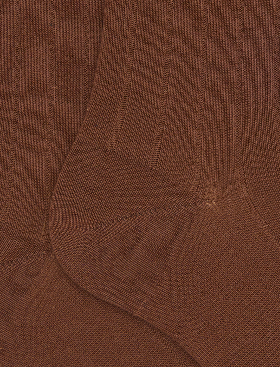 Men's short brown cotton socks with ribbing - Gallo 1927 - Official Online Shop