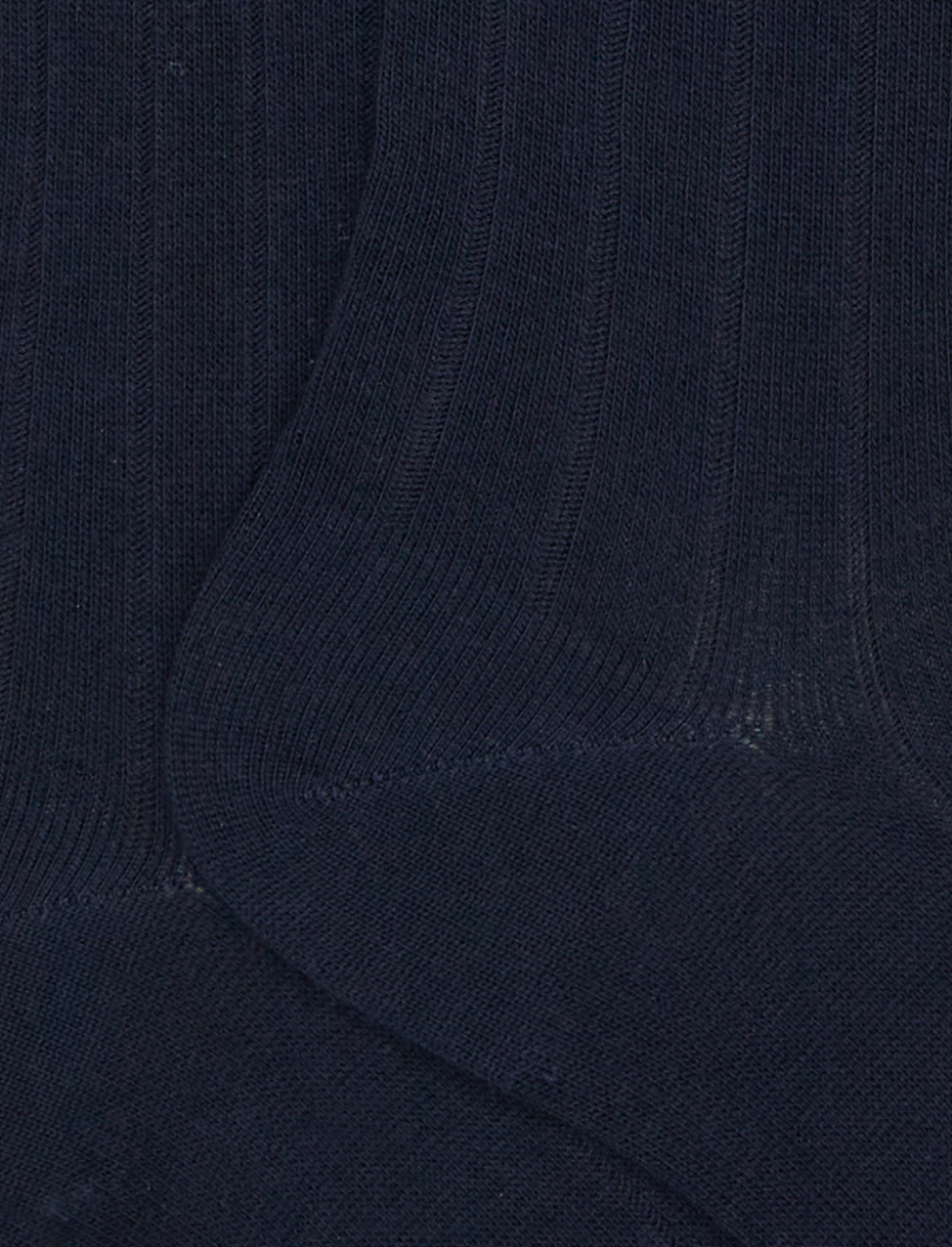 Calze lunghe donna cotone blu tinta unita a coste - Gallo 1927 - Official Online Shop