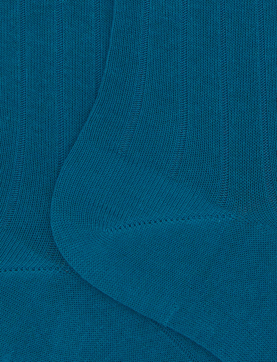 Calze lunghe donna cotone blu tinta unita a coste - Gallo 1927 - Official Online Shop