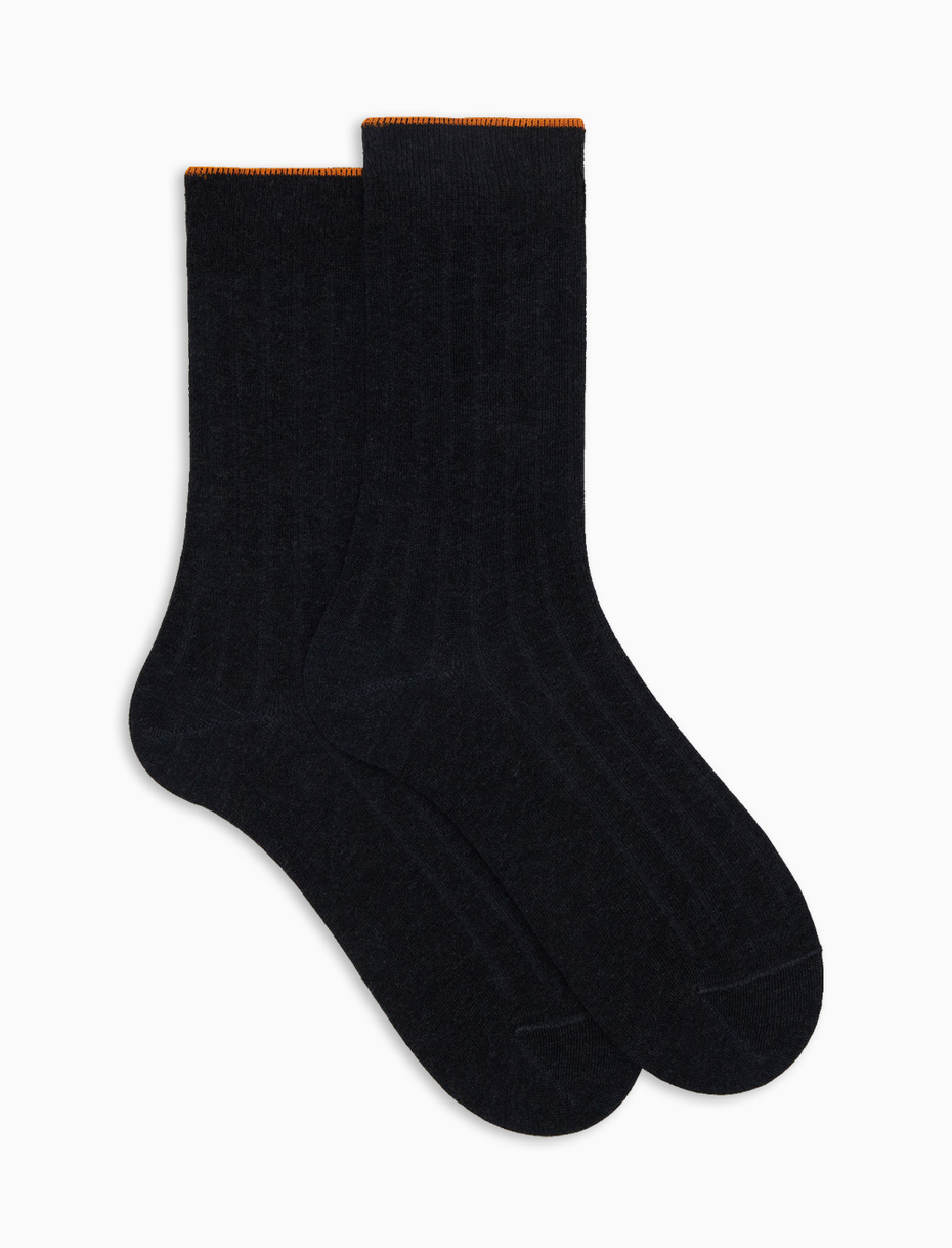 Calze corte donna cotone grigio tinta unita a coste - Gallo 1927 - Official Online Shop