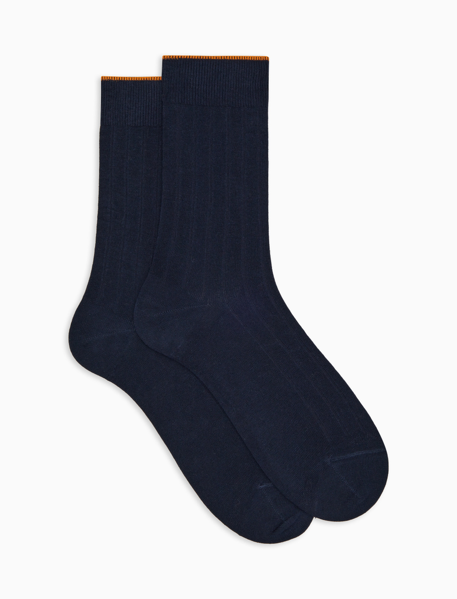 Calze corte donna cotone blu tinta unita a coste - Gallo 1927 - Official Online Shop