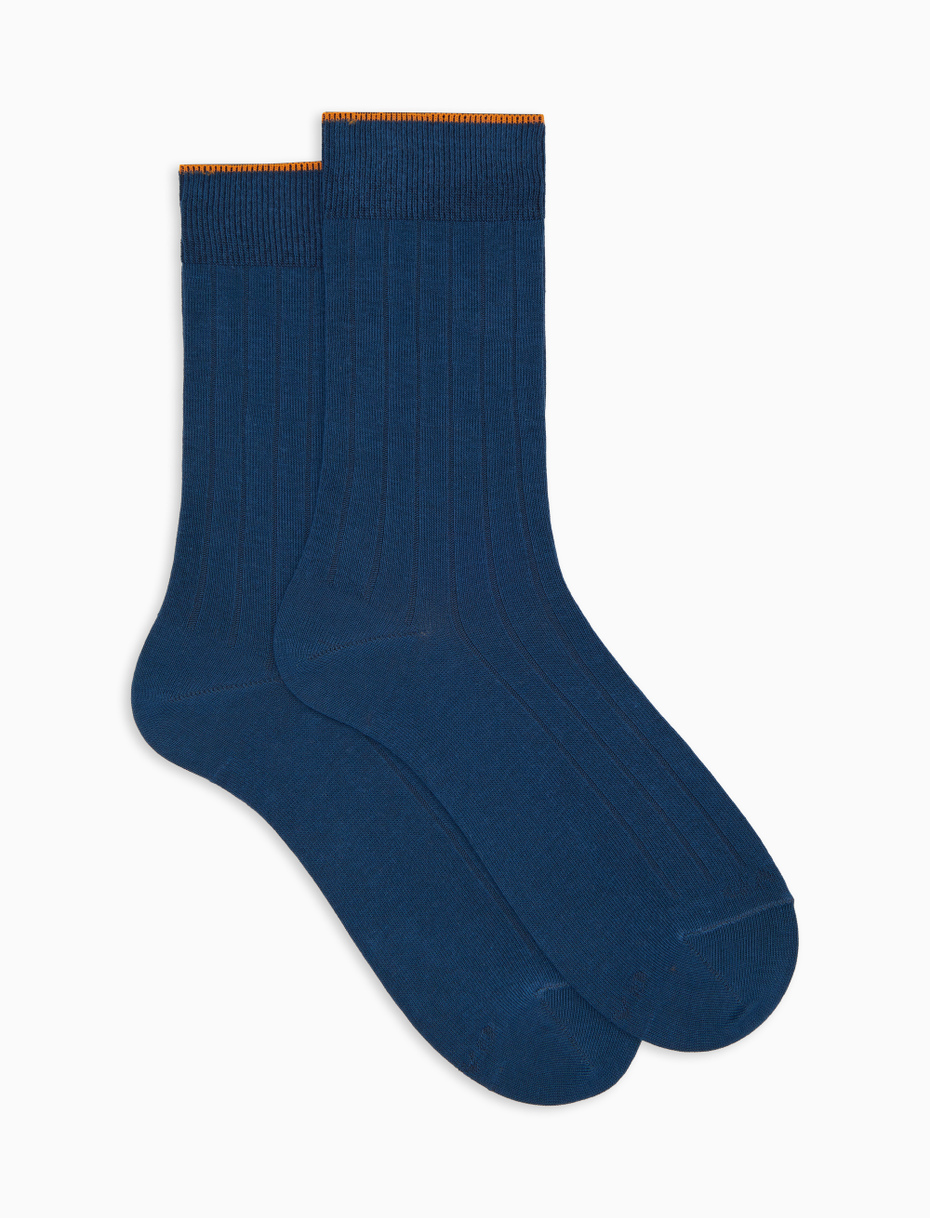 Calze corte donna cotone blu tinta unita a coste - Gallo 1927 - Official Online Shop