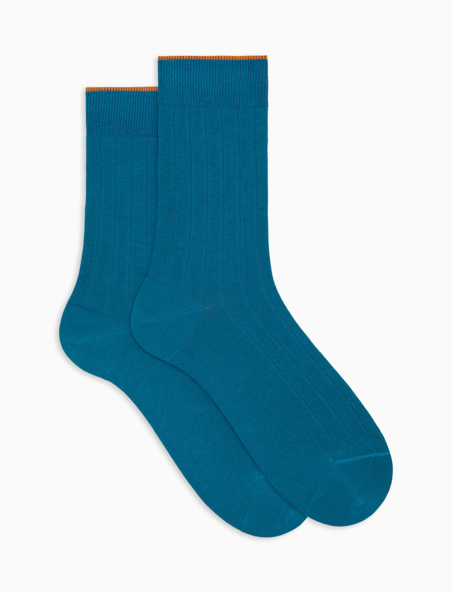 Calze corte donna cotone blu tinta unita a coste - Gallo 1927 - Official Online Shop