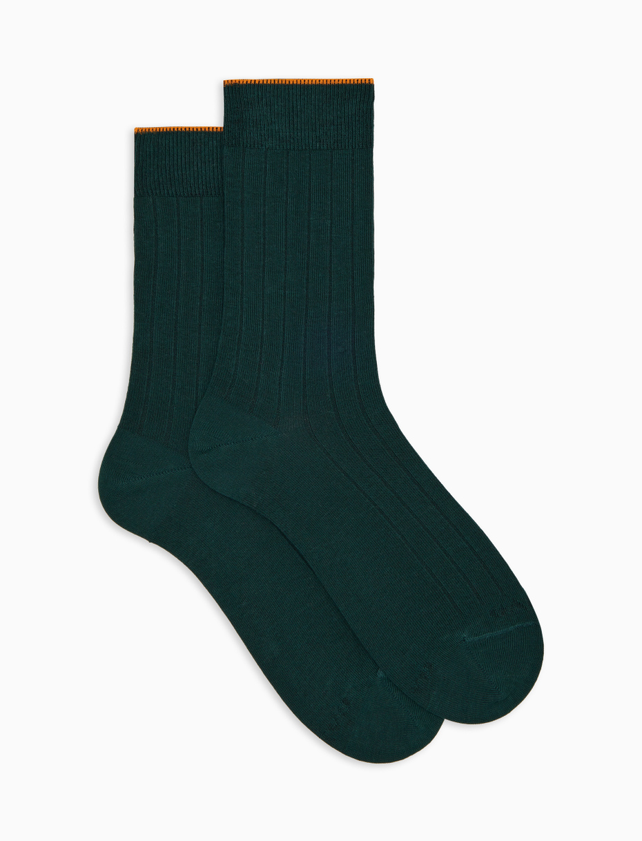 Calze corte donna cotone verde tinta unita a coste - Gallo 1927 - Official Online Shop