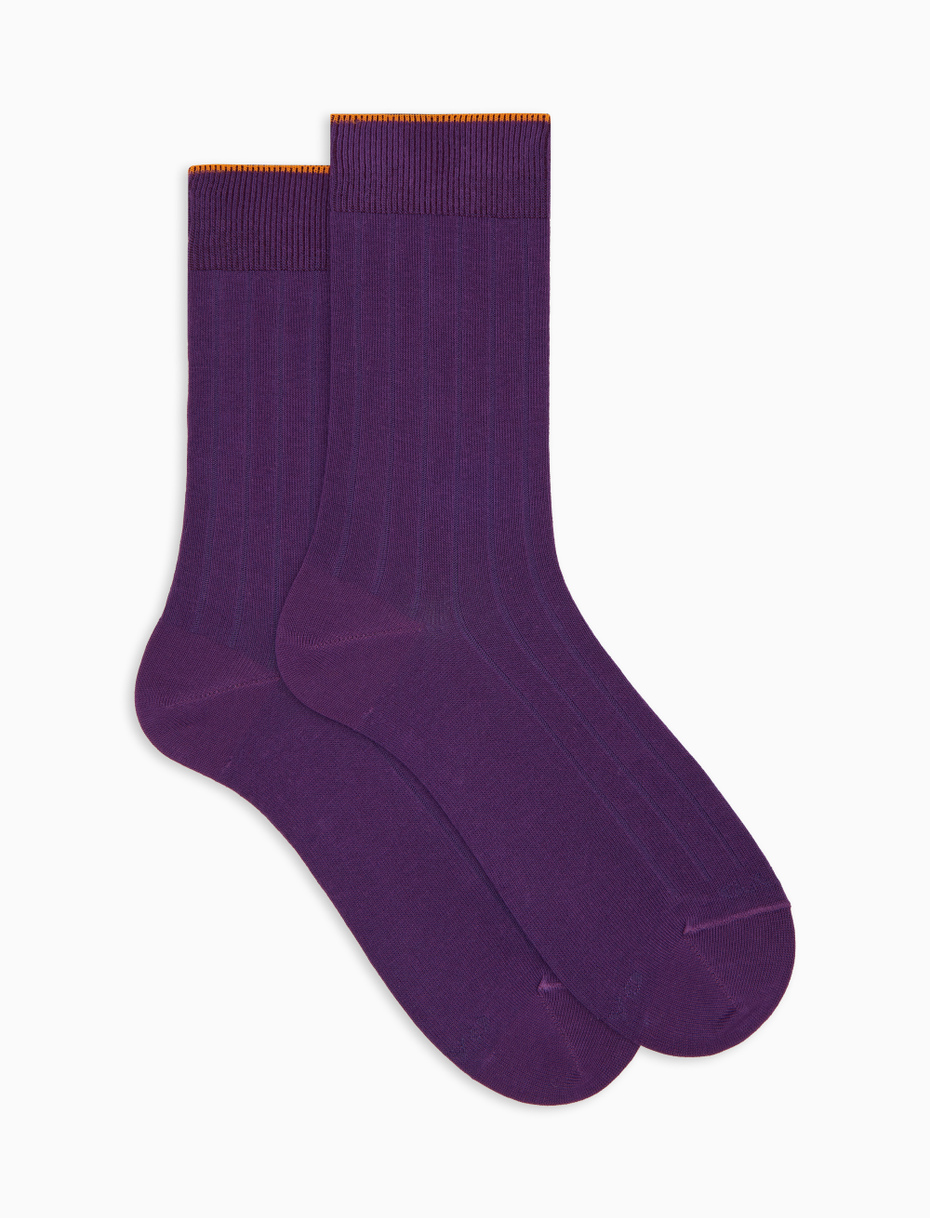 Calze corte donna cotone viola tinta unita a coste - Gallo 1927 - Official Online Shop