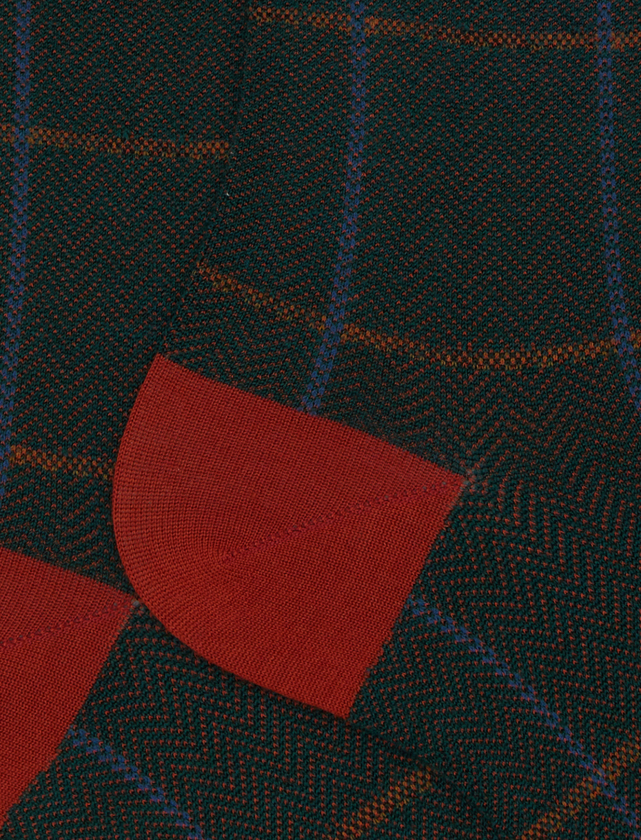 Men's long green wool socks with windowpane pattern - Gallo 1927 - Official Online Shop