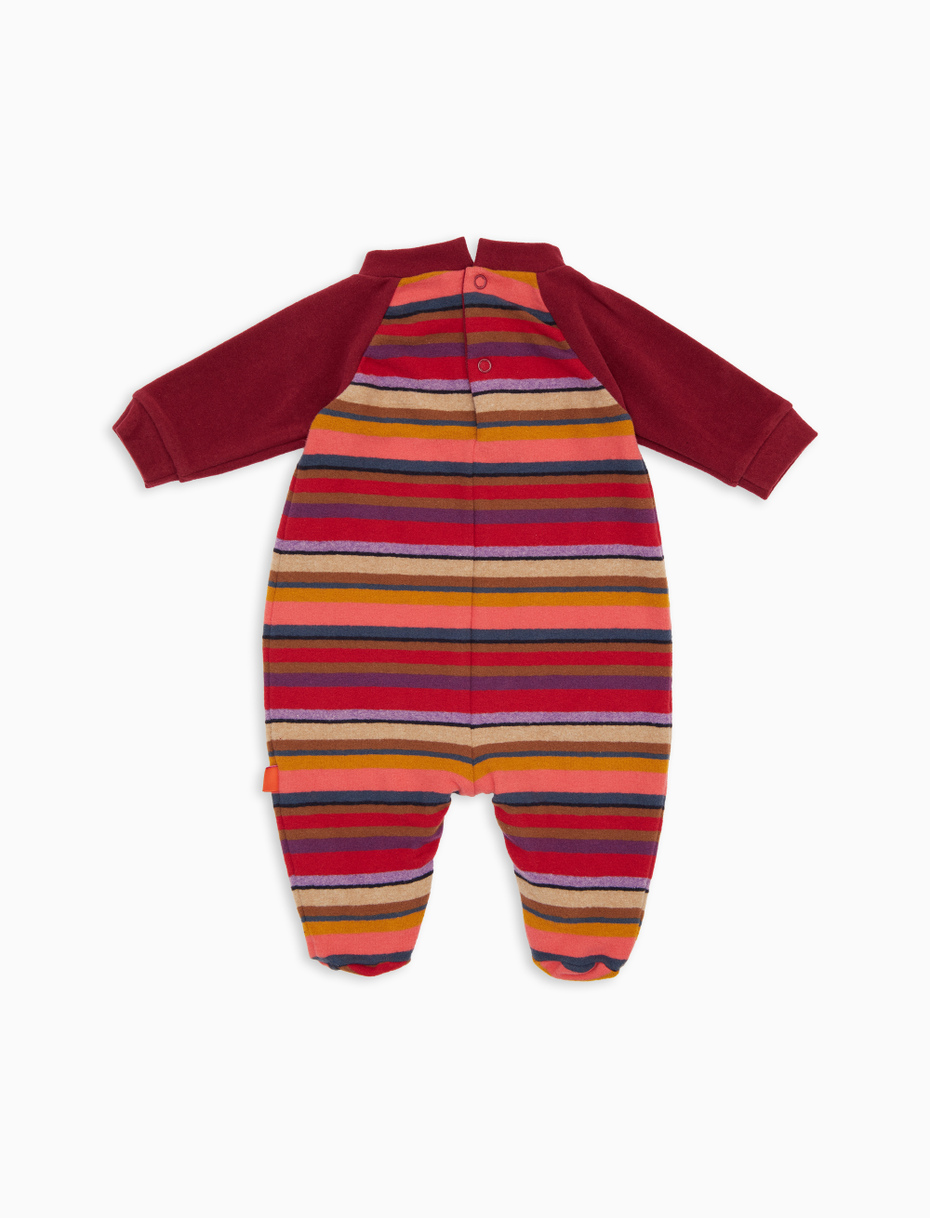 Children's burgundy fleece onesie with multicolored stripes and solid inserts - Gallo 1927 - Official Online Shop