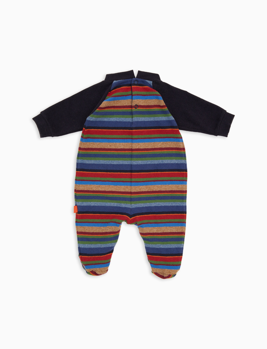 Children's blue fleece footed jumpsuit with multicolored stripes and solid inserts - Gallo 1927 - Official Online Shop