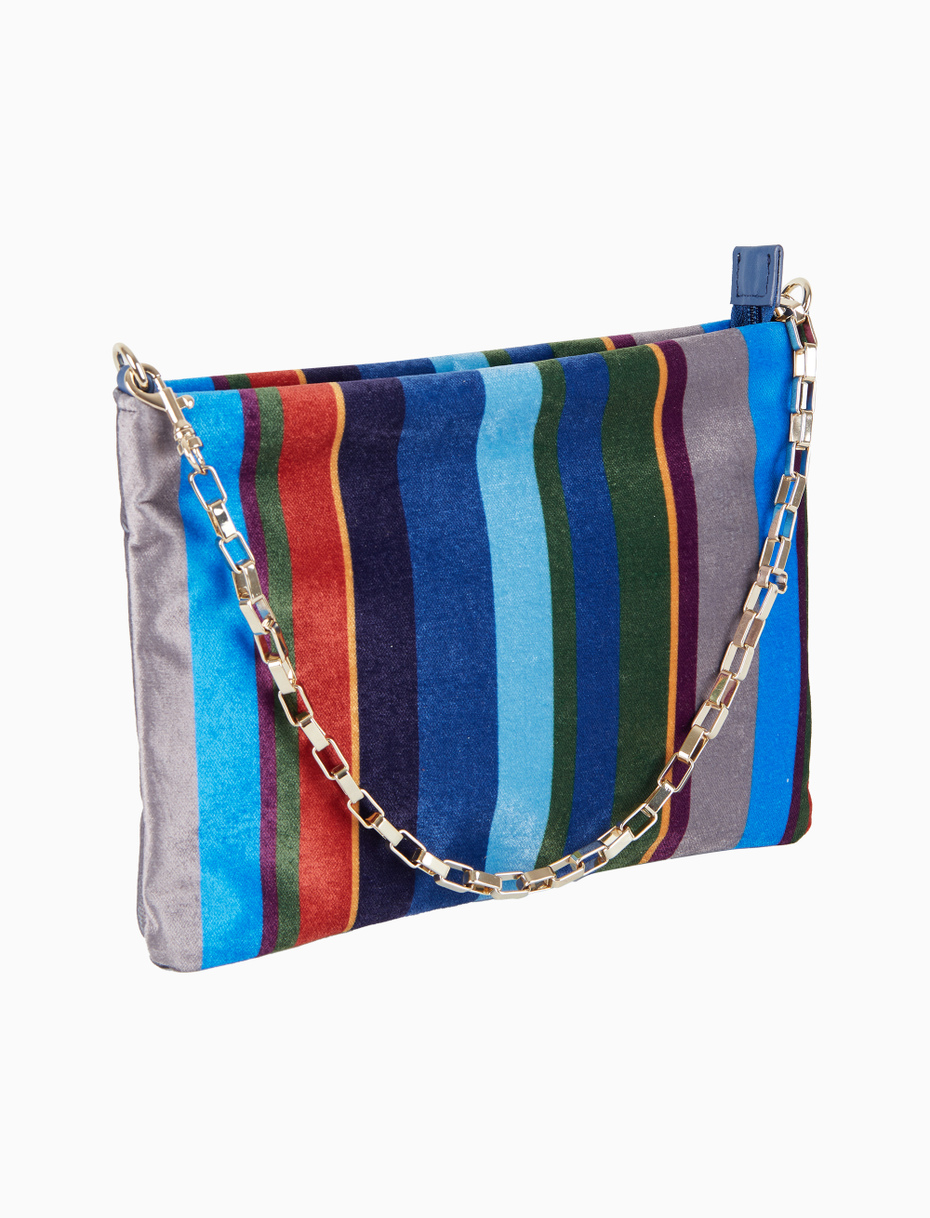 Women's blue velvet clutch bag with multicolored stripes - Gallo 1927 - Official Online Shop