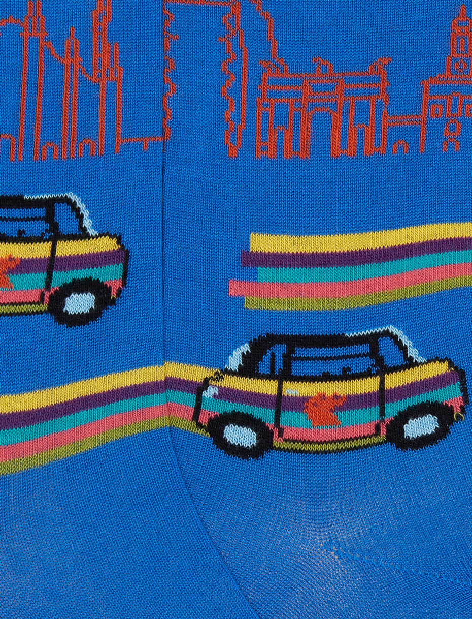 Women's short socks in light blue patterned skyline Milano and Fiat Topolino light cotton - Gallo 1927 - Official Online Shop