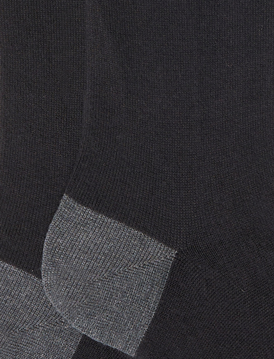 Women's long plain black cotton and cashmere socks with contrasting details - Gallo 1927 - Official Online Shop