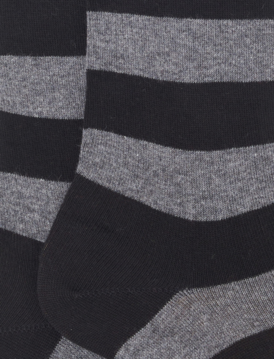 Women's long black cotton socks with two-tone stripes - Gallo 1927 - Official Online Shop